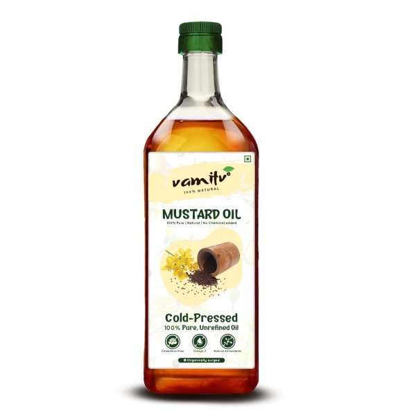 Vamitv Cold-Pressed Black Mustard Oil - 100% Pure, Organic, and Chemical-Free in a 900ml Bottle