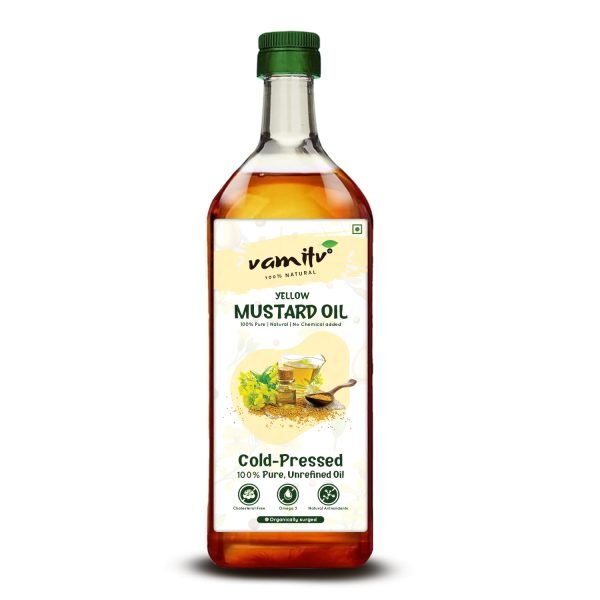 Cold-Pressed Yellow Mustard Oil – 100% Pure, Chemical-Free, Vegan, High in Omega-3 & Omega-6, Ideal for Cooking, Skin Care, Hair Care & Massage – 900ml