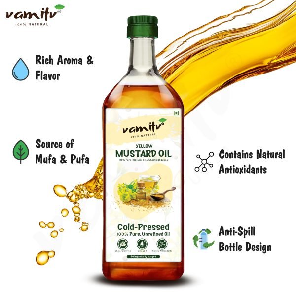 Cold-Pressed Yellow Mustard Oil – 100% Pure, Chemical-Free, Vegan, High in Omega-3 & Omega-6, Ideal for Cooking, Skin Care, Hair Care & Massage – 900ml - Image 3