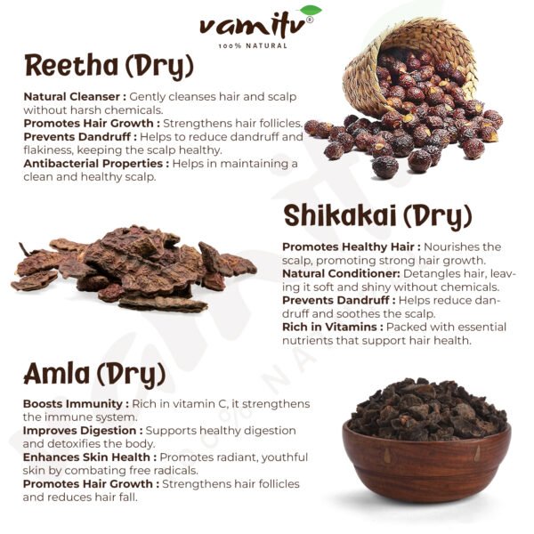 🌿 Vamitv Raw Reetha, Amla, Shikakai Combo – 300g (100g x 3 Pack) | 100% Natural Whole Dried Shikakai, Reetha Nuts, Amla | Hair Growth | Hair & Skin Care - Image 3