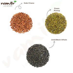 🌿 Vamitv Natural Pulses Combo Pack (600g) – Kala Chana 200g, Green Moong 200g & Urad Black Whole 200g | High-Protein, Unpolished Dals for Everyday Cooking