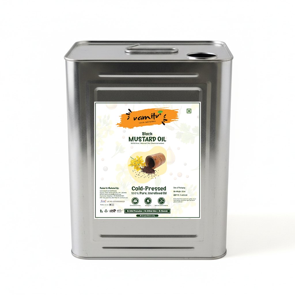 Cold-Pressed Black Mustard Oil – 100% Pure, Chemical-Free, Vegan, High in Omega-3 & Omega-6, Ideal for Cooking, Skin Care, Hair Care & Massage – 5000ml (Copy)